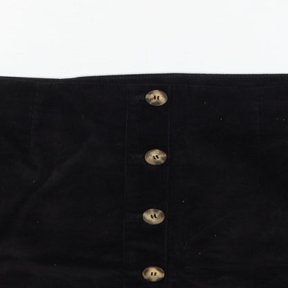 Tayfan Womens Black Cotton A-Line Skirt Size 38 in Button