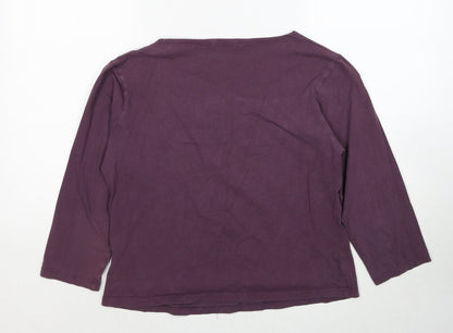 Uni Style Womens Purple Polyester Basic T-Shirt Size 10 Boat Neck - Embellished Neckline