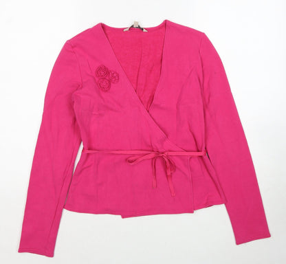 RW&CO Womens Pink Cotton Wrap Blouse Size M V-Neck