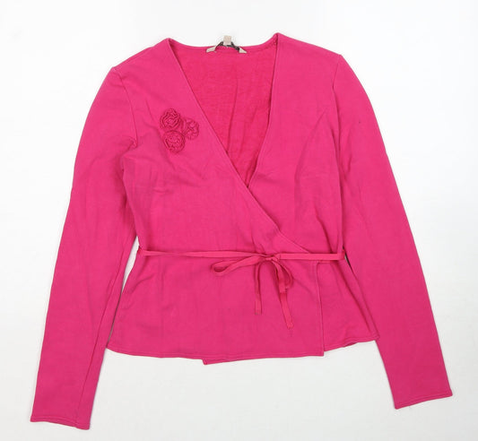 RW&CO Womens Pink Cotton Wrap Blouse Size M V-Neck