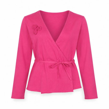 RW&CO Womens Pink Cotton Wrap Blouse Size M V-Neck