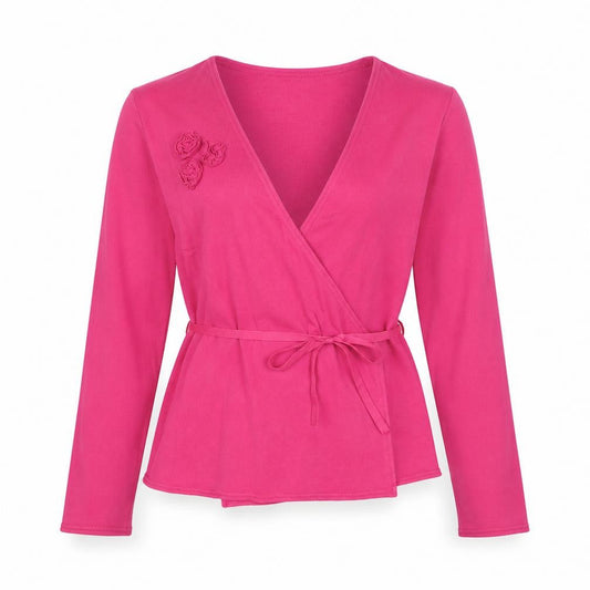 RW&CO Womens Pink Cotton Wrap Blouse Size M V-Neck