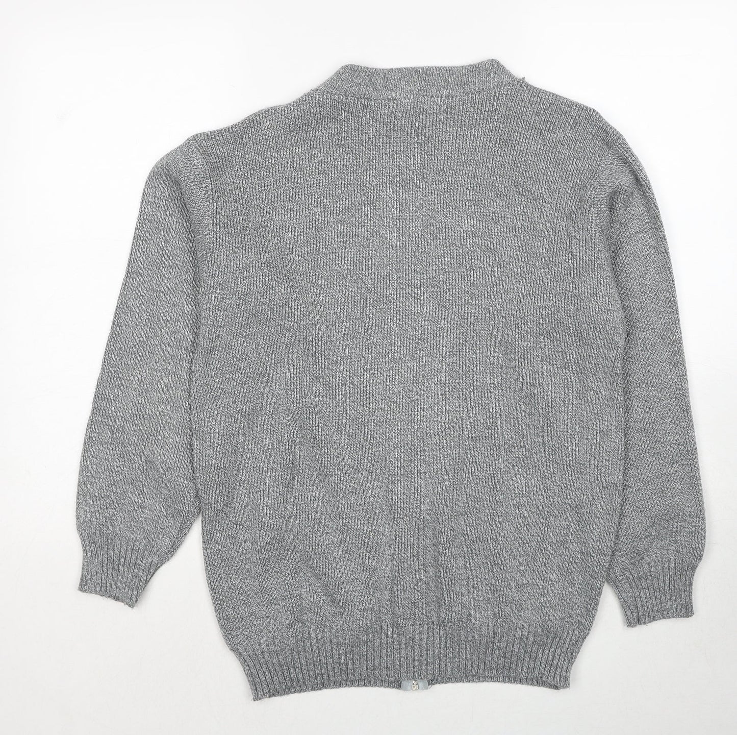 FAB Mens Grey V-Neck Geometric Acrylic Full Zip Jumper Size S Long Sleeve