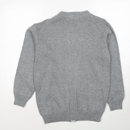 FAB Mens Grey V-Neck Geometric Acrylic Full Zip Jumper Size S Long Sleeve