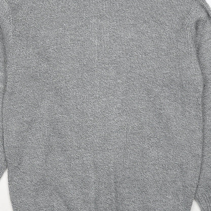 FAB Mens Grey V-Neck Geometric Acrylic Full Zip Jumper Size S Long Sleeve