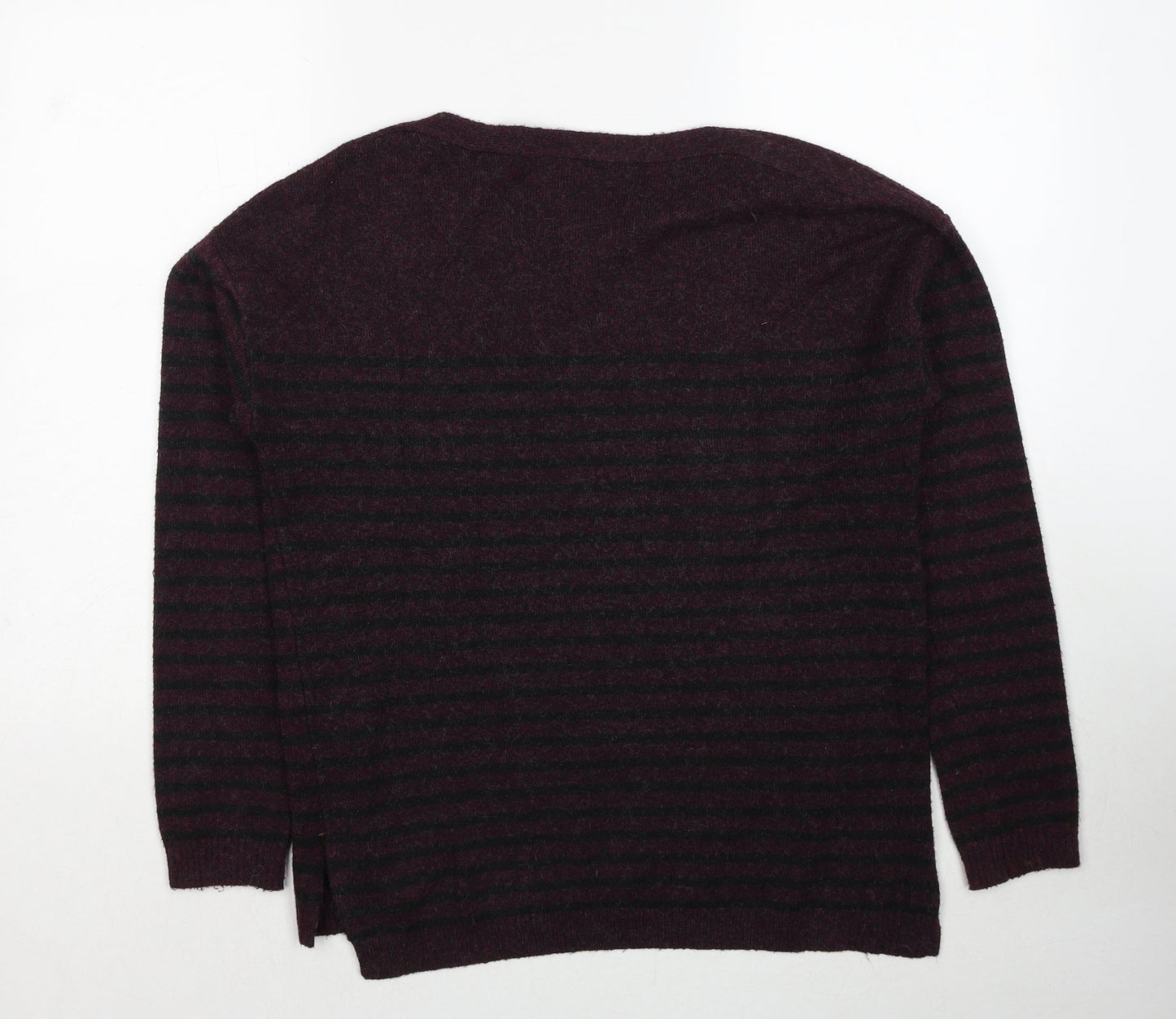 Joe Fresh Mens Purple Round Neck Striped Polyester Pullover Jumper Size L Long Sleeve