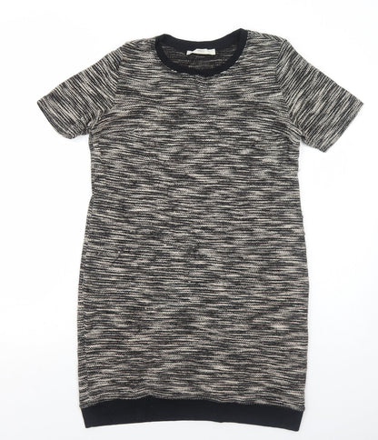 Marks and Spencer Womens Black Geometric Polyester A-Line Size 12 Round Neck Pullover