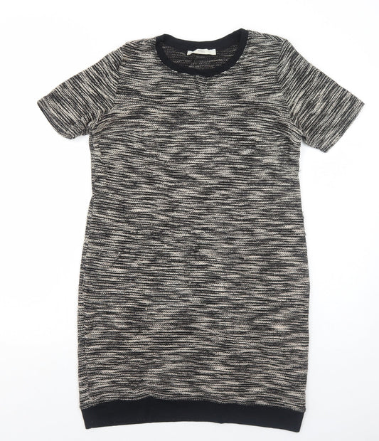 Marks and Spencer Womens Black Geometric Polyester A-Line Size 12 Round Neck Pullover