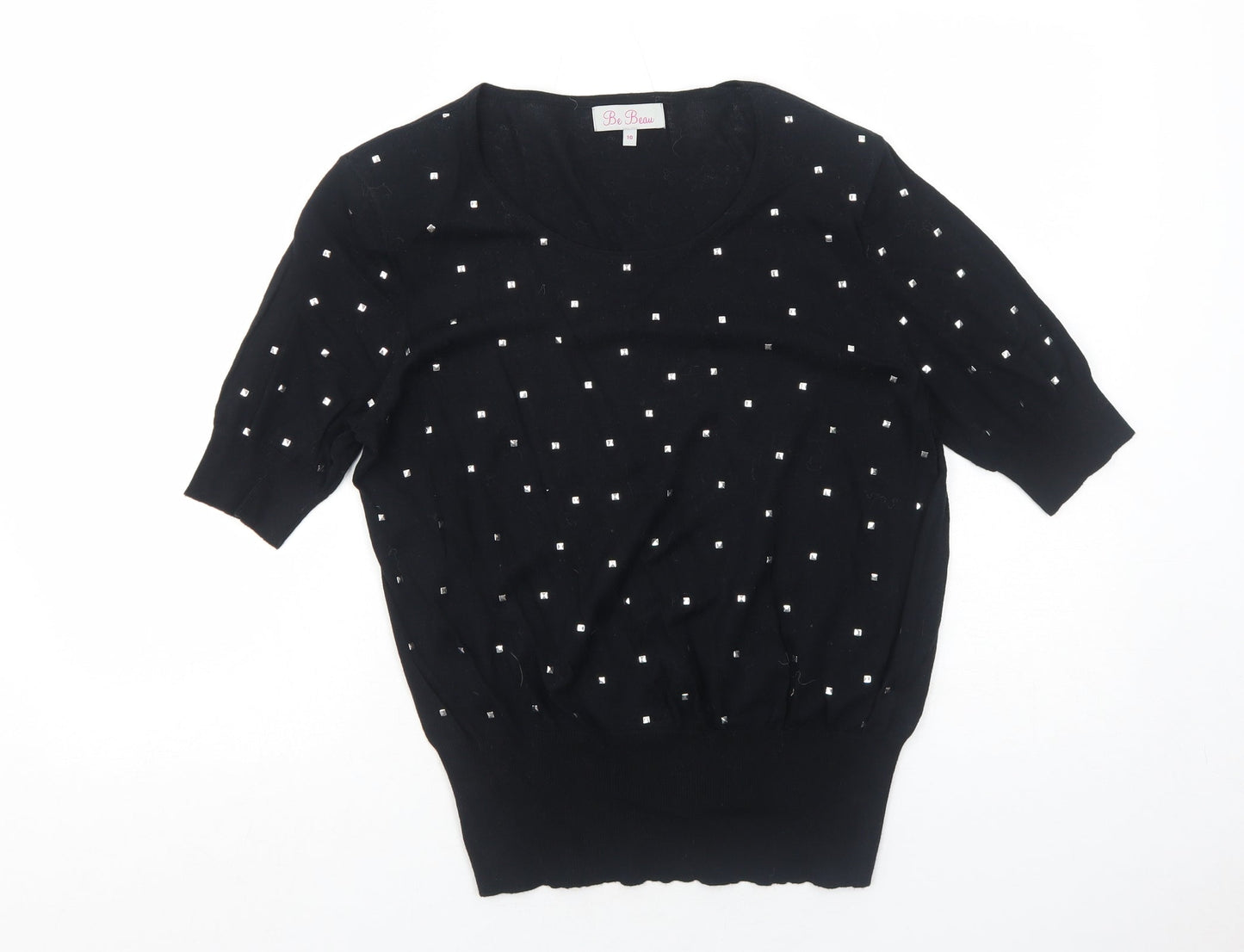 Be Beau Womens Black Round Neck Cotton Pullover Jumper Size 10