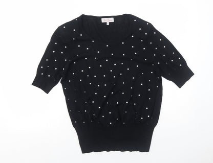 Be Beau Womens Black Round Neck Cotton Pullover Jumper Size 10