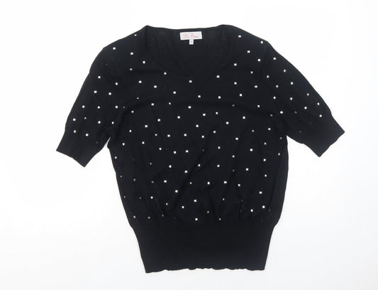 Be Beau Womens Black Round Neck Cotton Pullover Jumper Size 10