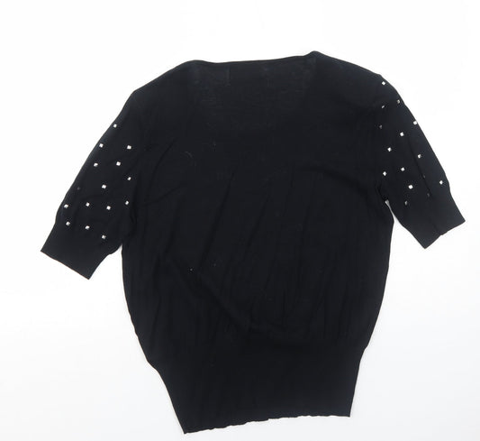 Be Beau Womens Black Round Neck Cotton Pullover Jumper Size 10