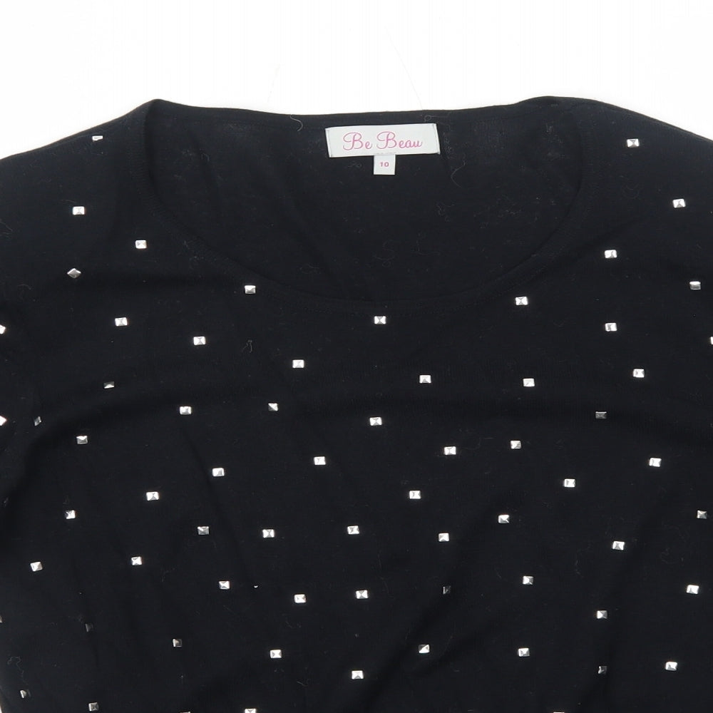 Be Beau Womens Black Round Neck Cotton Pullover Jumper Size 10