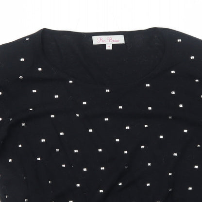 Be Beau Womens Black Round Neck Cotton Pullover Jumper Size 10