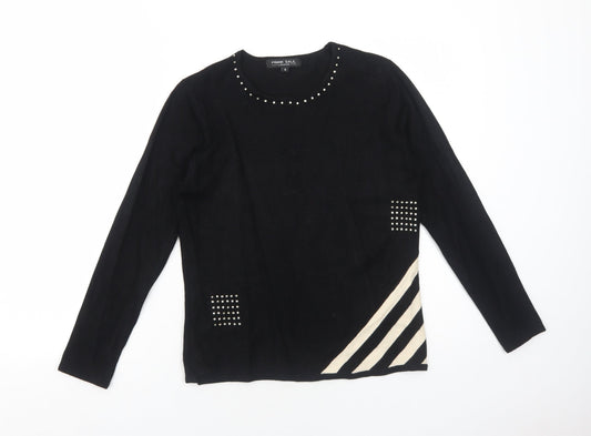 Frank Saul Womens Black Round Neck Viscose Pullover Jumper Size S