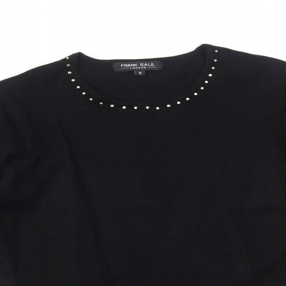 Frank Saul Womens Black Round Neck Viscose Pullover Jumper Size S