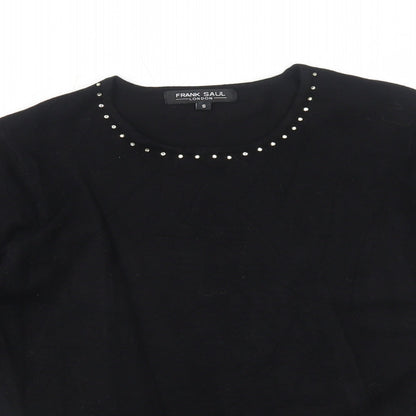 Frank Saul Womens Black Round Neck Viscose Pullover Jumper Size S