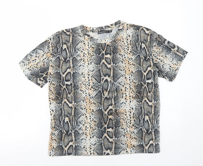 Boohoo Womens Black Animal Print Polyester Basic T-Shirt Size 8 Round Neck - Snakeskin Pattern