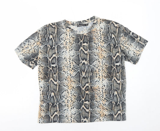Boohoo Womens Black Animal Print Polyester Basic T-Shirt Size 8 Round Neck - Snakeskin Pattern
