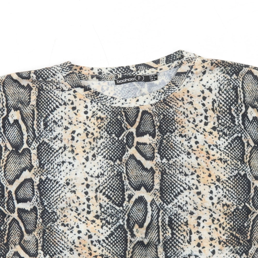 Boohoo Womens Black Animal Print Polyester Basic T-Shirt Size 8 Round Neck - Snakeskin Pattern