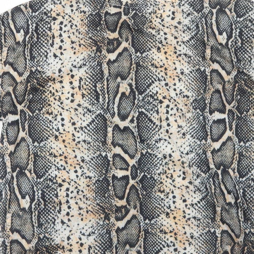 Boohoo Womens Black Animal Print Polyester Basic T-Shirt Size 8 Round Neck - Snakeskin Pattern
