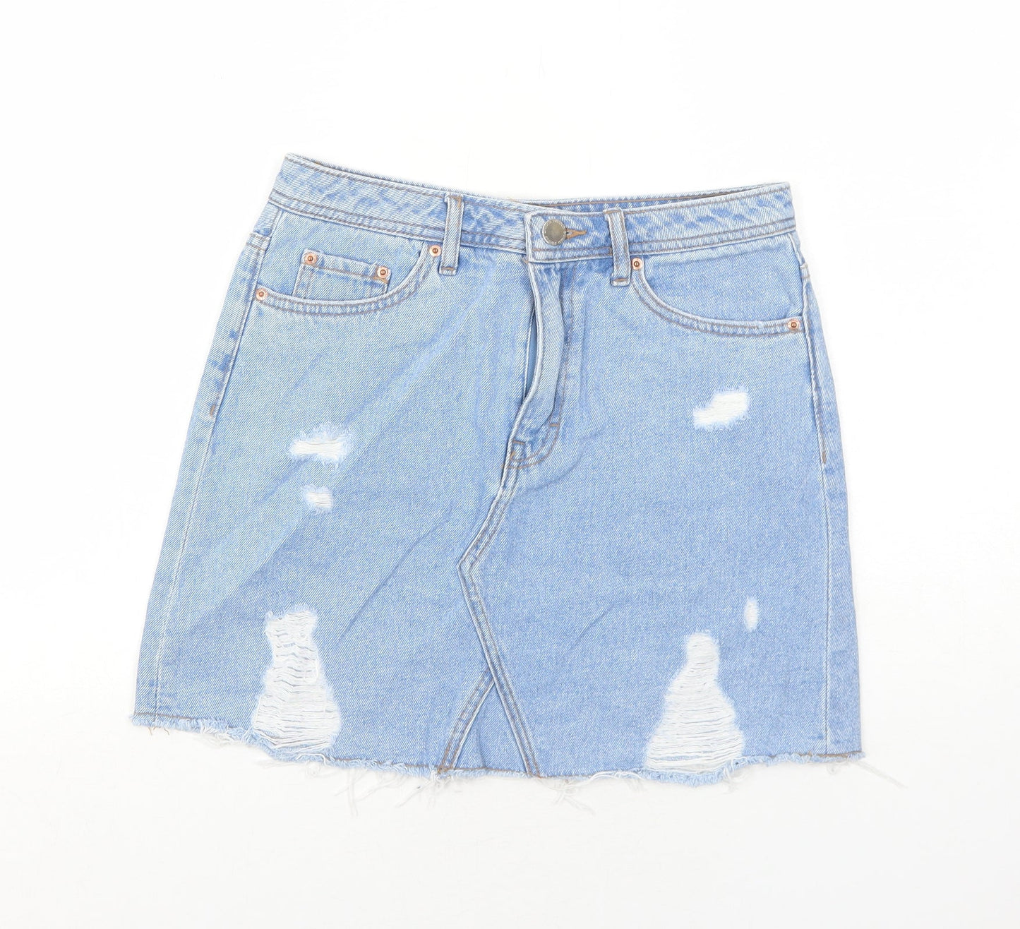 H&M Womens Blue Cotton A-Line Skirt Size 8 Zip