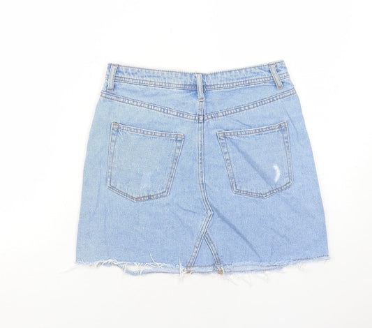 H&M Womens Blue Cotton A-Line Skirt Size 8 Zip