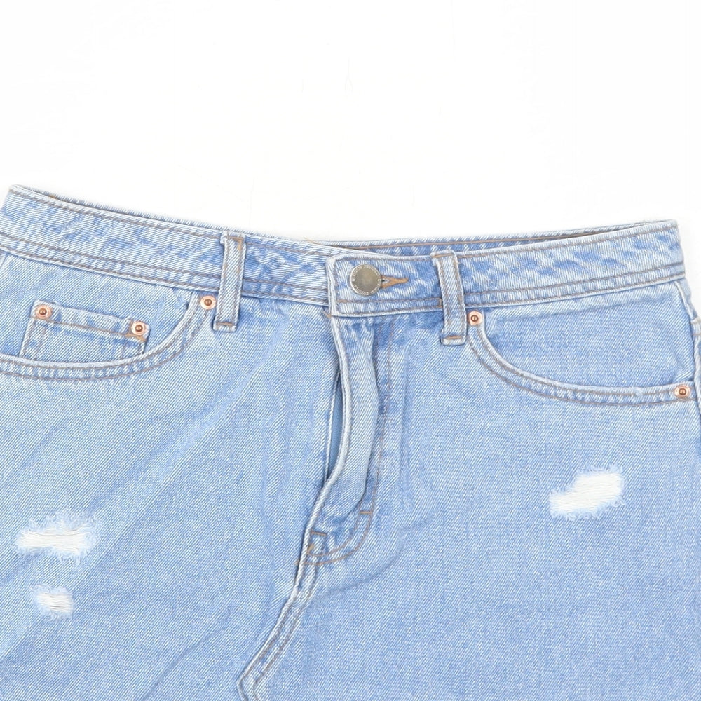 H&M Womens Blue Cotton A-Line Skirt Size 8 Zip