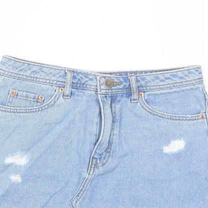 H&M Womens Blue Cotton A-Line Skirt Size 8 Zip