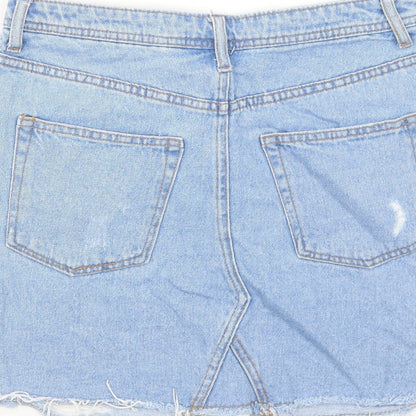 H&M Womens Blue Cotton A-Line Skirt Size 8 Zip