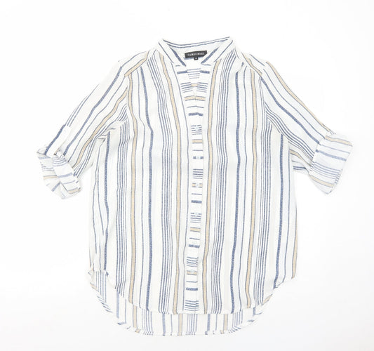 Cameo Rose Womens White Striped Polyester Basic Button-Up Size 10 V-Neck