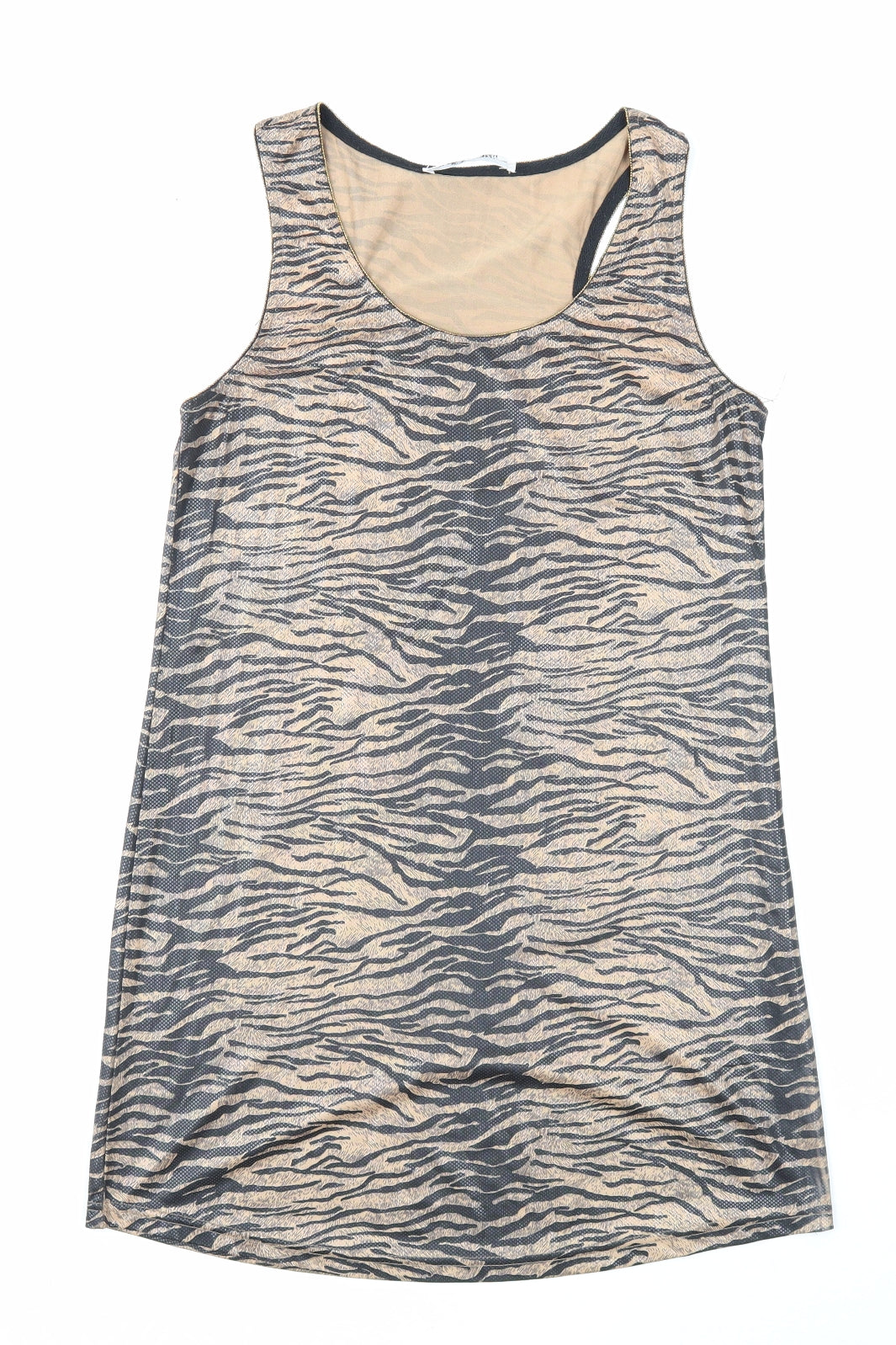 Lexxury Womens Brown Animal Print Cotton A-Line Size S Round Neck Pullover - Tiger Pattern