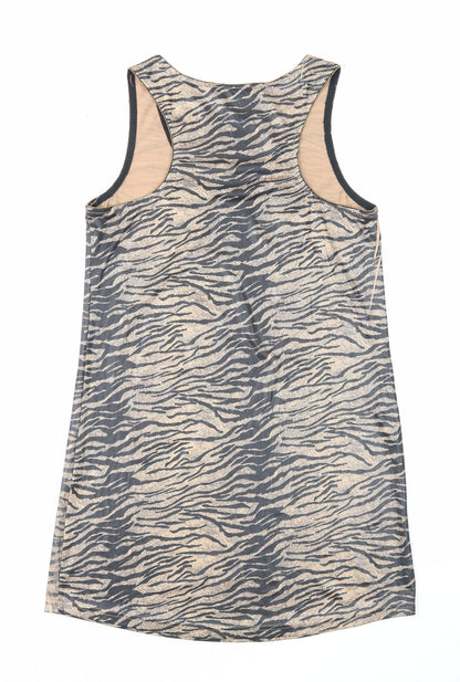 Lexxury Womens Brown Animal Print Cotton A-Line Size S Round Neck Pullover - Tiger Pattern