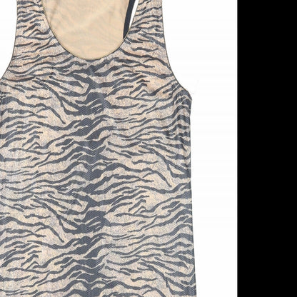 Lexxury Womens Brown Animal Print Cotton A-Line Size S Round Neck Pullover - Tiger Pattern