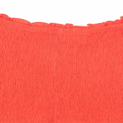 New Look Womens Orange Cotton Cropped Blouse Size 14 Off the Shoulder - Shirred