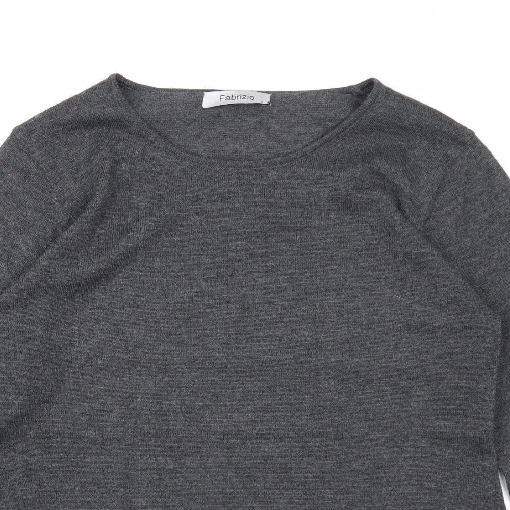 Fabrizio Mens Grey Round Neck Acrylic Pullover Jumper Size S Long Sleeve