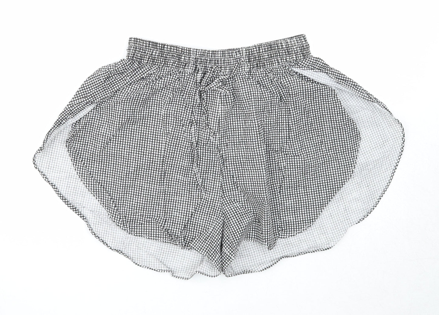 Boohoo Womens Black Check Cotton Basic Shorts Size 8 Regular Drawstring