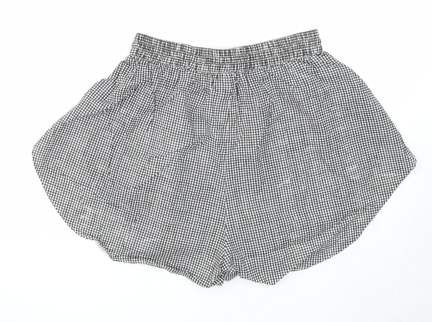 Boohoo Womens Black Check Cotton Basic Shorts Size 8 Regular Drawstring