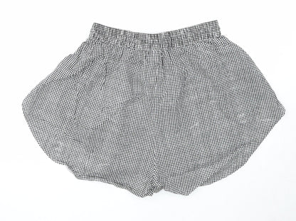 Boohoo Womens Black Check Cotton Basic Shorts Size 8 Regular Drawstring