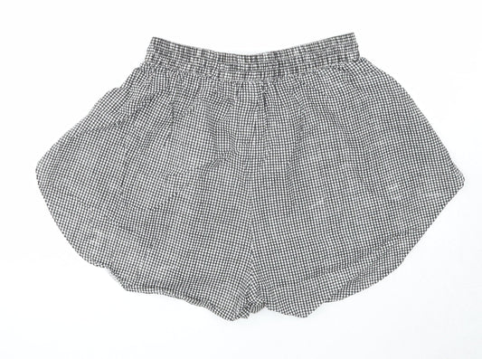 Boohoo Womens Black Check Cotton Basic Shorts Size 8 Regular Drawstring