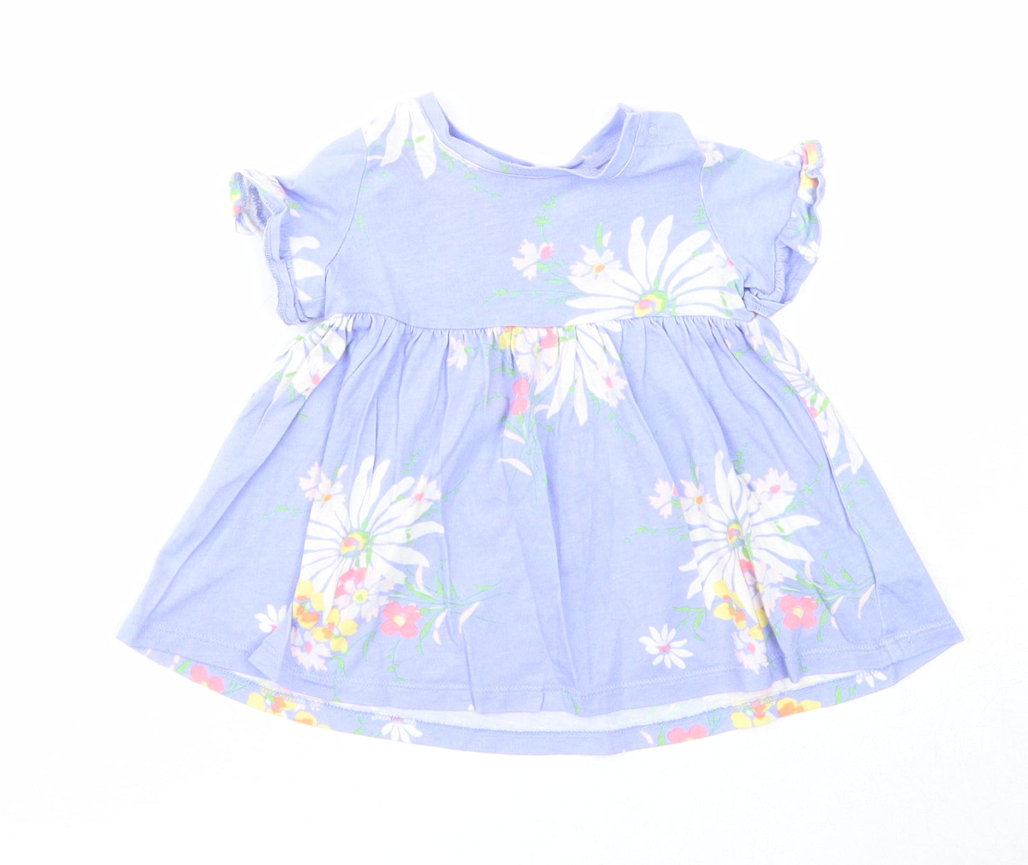 Gap Girls Blue Floral Cotton A-Line Size 3-6 Months Round Neck Snap