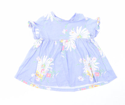Gap Girls Blue Floral Cotton A-Line Size 3-6 Months Round Neck Snap