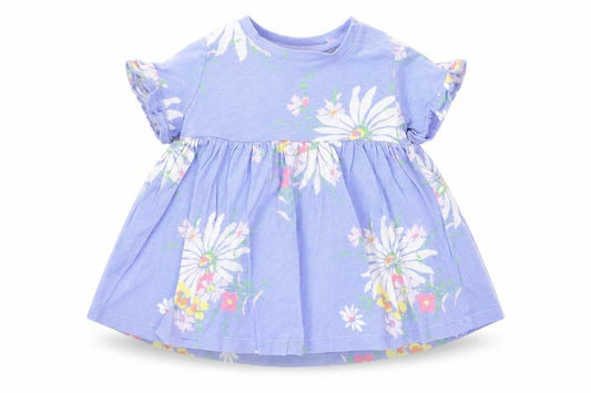 Gap Girls Blue Floral Cotton A-Line Size 3-6 Months Round Neck Snap