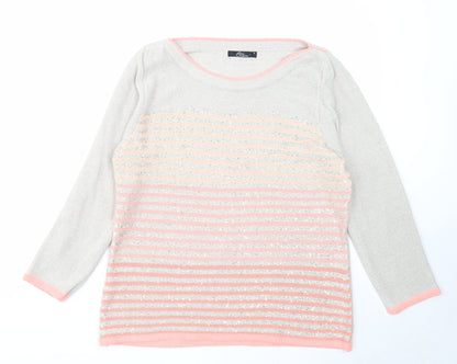 Bonmarché Womens Grey Boat Neck Striped Acrylic Pullover Jumper Size M