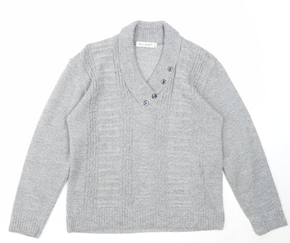 Bellisimo Mens Grey V-Neck Acrylic Pullover Jumper Size S Long Sleeve