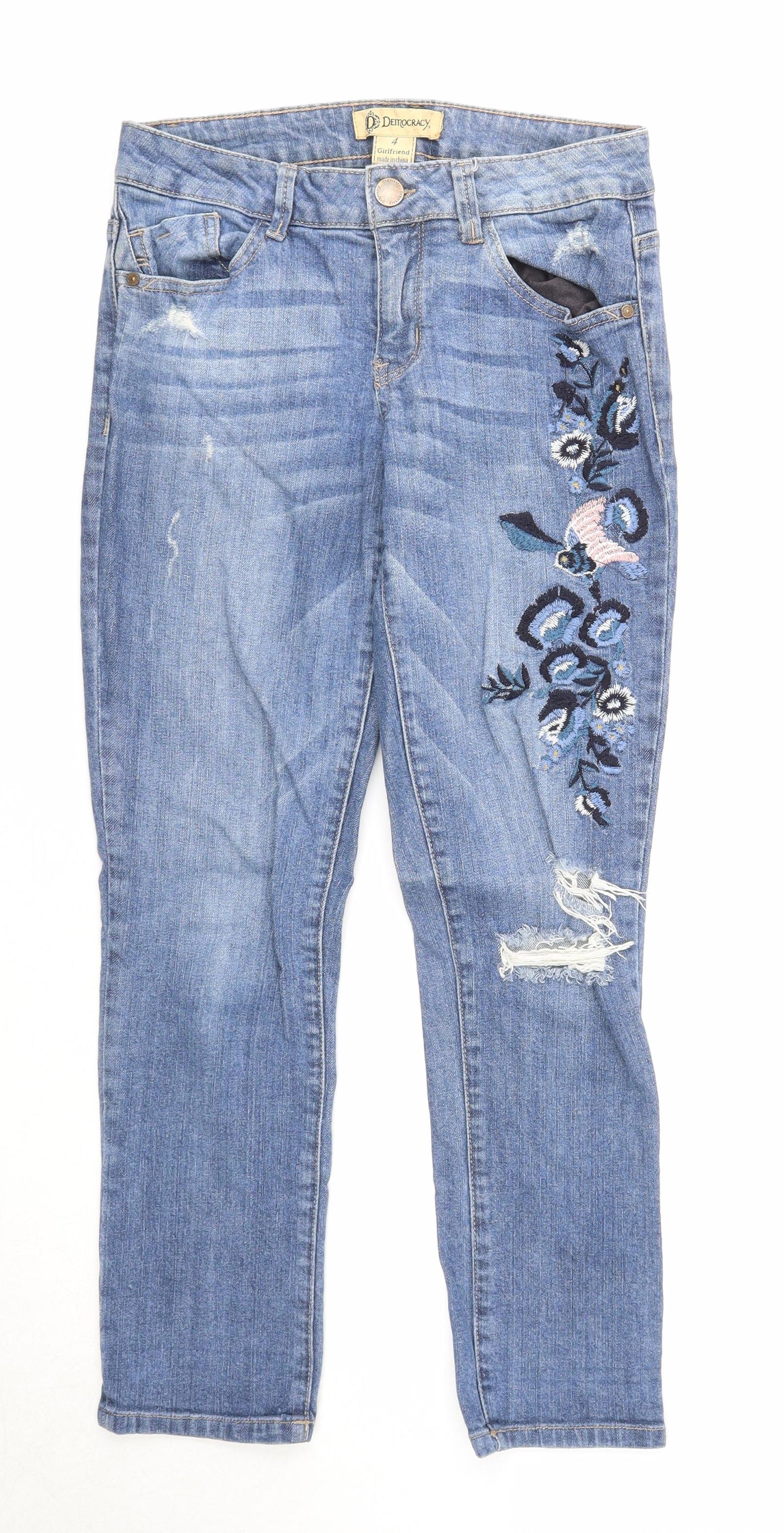 Democracy Womens Blue Cotton Straight Jeans Size 4 Regular Zip