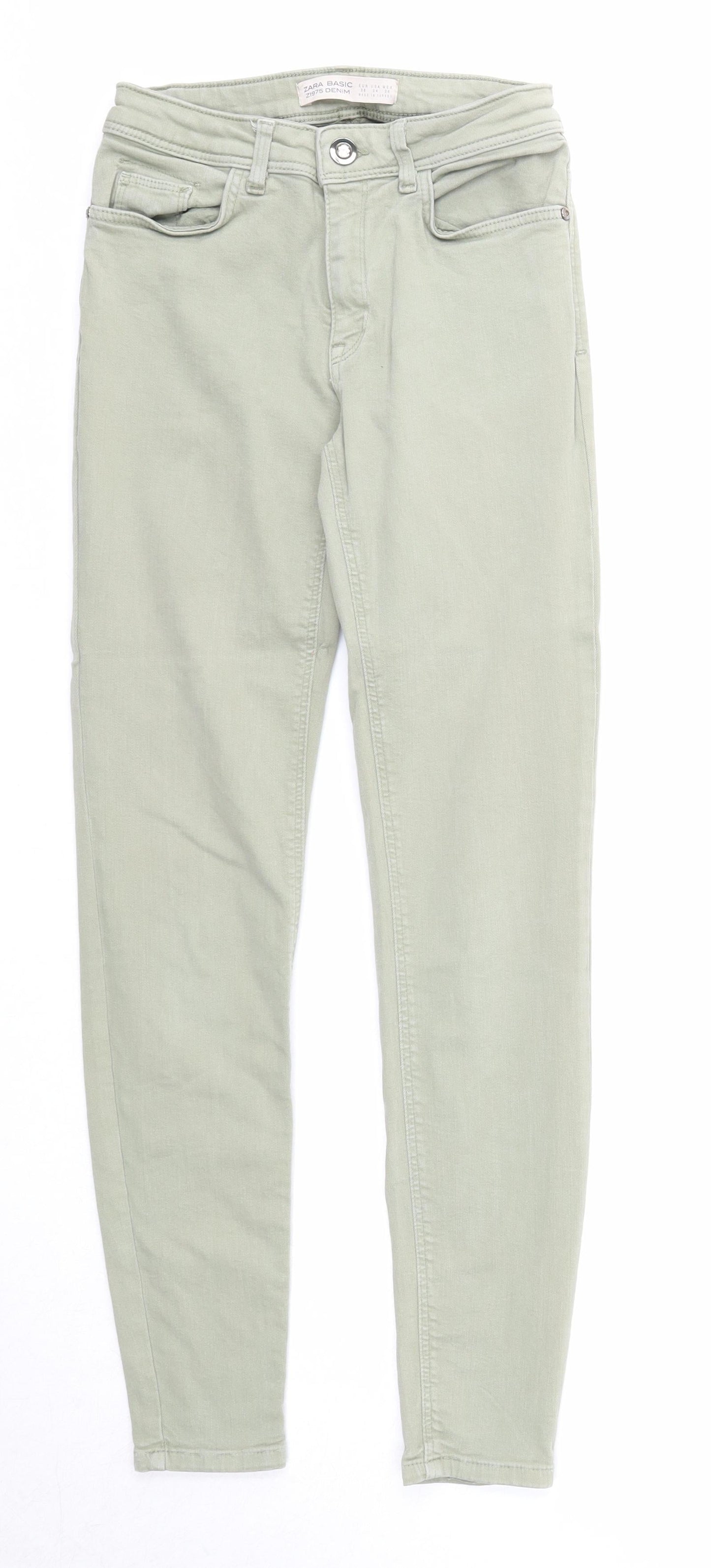 Zara Womens Green Cotton Skinny Jeans Size 8 Regular Zip - Waist 21 inches