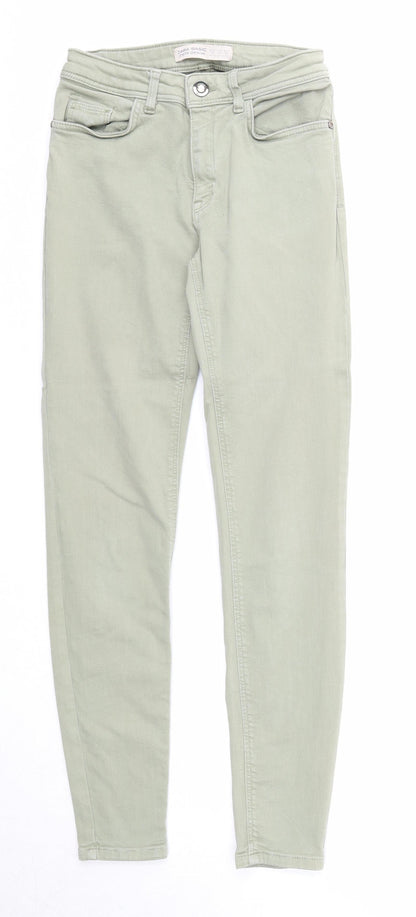 Zara Womens Green Cotton Skinny Jeans Size 8 Regular Zip - Waist 21 inches
