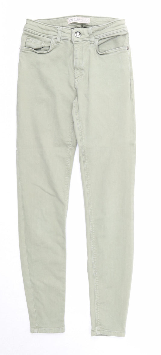 Zara Womens Green Cotton Skinny Jeans Size 8 Regular Zip - Waist 21 inches