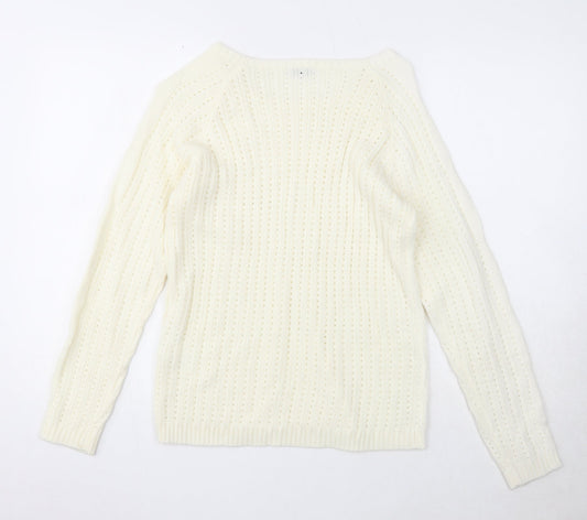 Damart Womens Ivory Boat Neck Acrylic Pullover Jumper Size 10